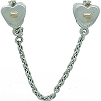 (RETIRED) DANISH Silver and Gold Heart & Crown Safety Chain