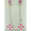 (RETIRED) DANISH Silver Stud Earrings Drop Flower Pink Enamel