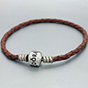 (RETIRED) Silver and Brown Single Waved Leather Bracelet